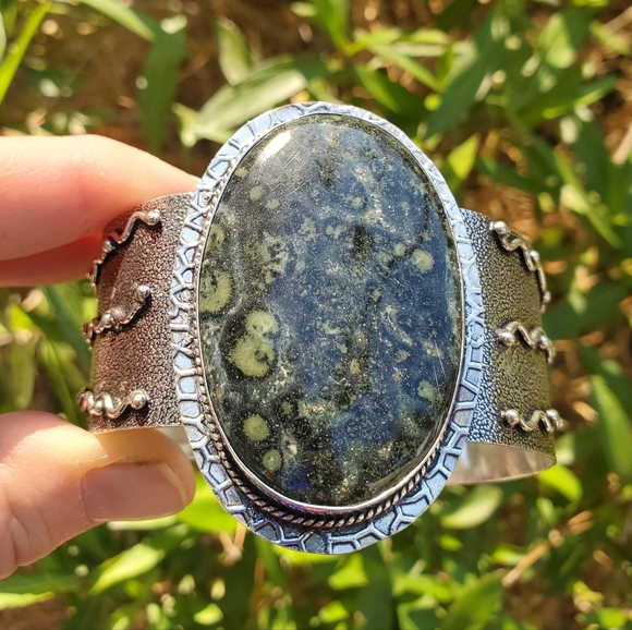 New Kambaba Jasper 925 Silver Cuff Bracelet. - Picture 1 of 15